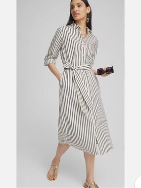 Chico's Black and White Striped Midi Shirt Dress